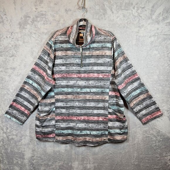 CJ Banks Womens 2X Striped Pullover Tunic Top With Half-Zip Neck Pockets casual - Picture 2 of 15